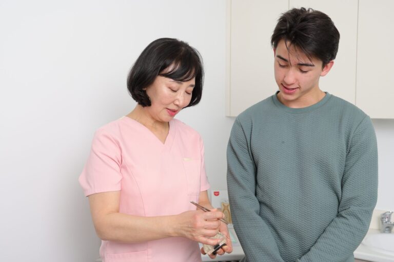 Dentist discussing options with a patient